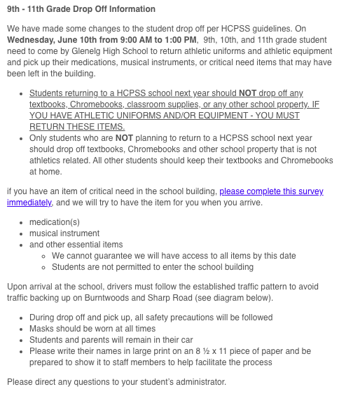 June 10, 2020 - Drop Off and Pick- Up Information 2