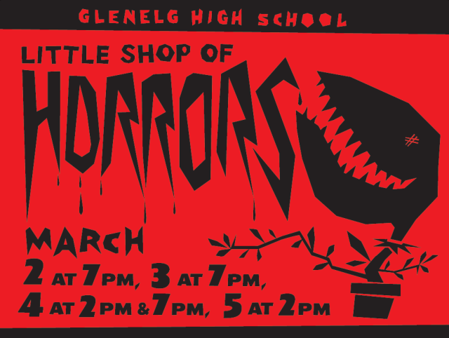 Little shop of horrors March 2 at 7pm, March 3 at 7pm, March 4 at 2pm, March 5 at 2pm